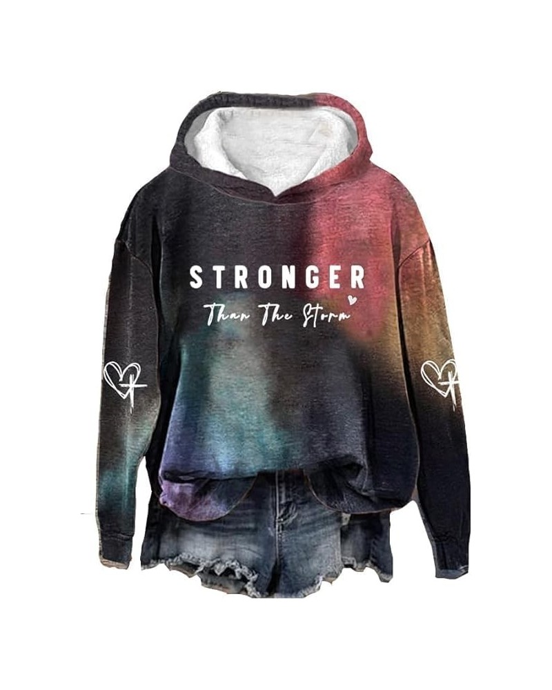 Stronger Than The Storm Hoodie Positive Letter Print Shirt Casual Top Crewneck Shirt Oversized Trendy Pullover Tops Colorful ...