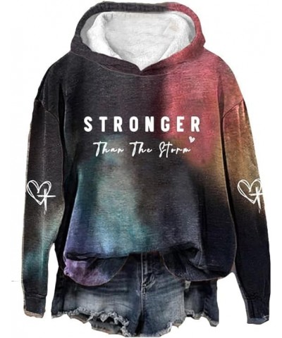 Stronger Than The Storm Hoodie Positive Letter Print Shirt Casual Top Crewneck Shirt Oversized Trendy Pullover Tops Colorful ...