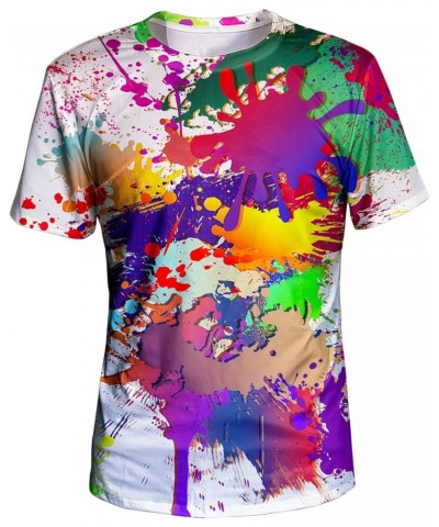 Unisex 3D Graphic T-Shirt Colorful Design Short Sleeve Crewneck Digital Tee for Young Paint Splatter - White $11.87 T-Shirts