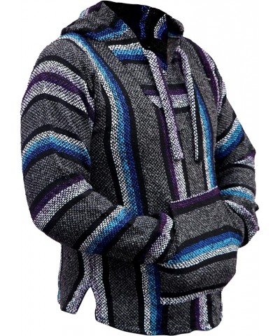 Del Mex Mexican Baja Hoodie Hippie Surf Poncho Sweater Sweatshirt Pullover Jerga Gray/Purple/Turquoise $16.12 Others