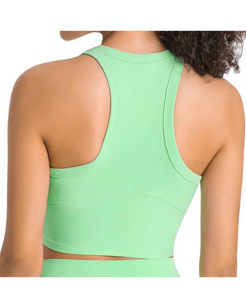 Longline Strappy Padded Sports Bras Workout Running Tank Crop Tops Yoga Gym Fitness Activewear for Women Bright-green-racerba...