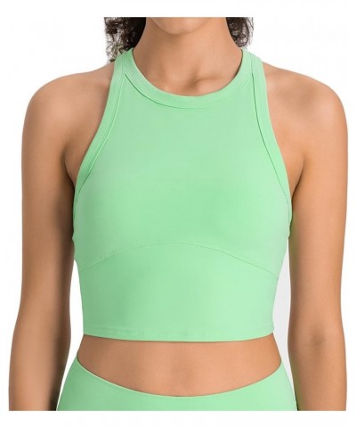 Longline Strappy Padded Sports Bras Workout Running Tank Crop Tops Yoga Gym Fitness Activewear for Women Bright-green-racerba...