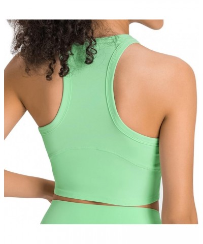 Longline Strappy Padded Sports Bras Workout Running Tank Crop Tops Yoga Gym Fitness Activewear for Women Bright-green-racerba...