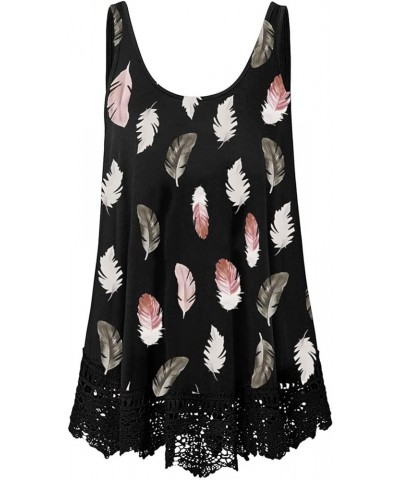 St. Patrick's Day Women's Green Lucky Shamrock Clover Sleeveless Swing Lace Flowy Tank Top Black Feather $13.99 Tanks