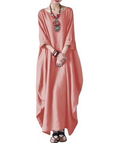 Autumn Solid Loose Long Maxi Dress Cotton Caftan A-pink $28.55 Dresses