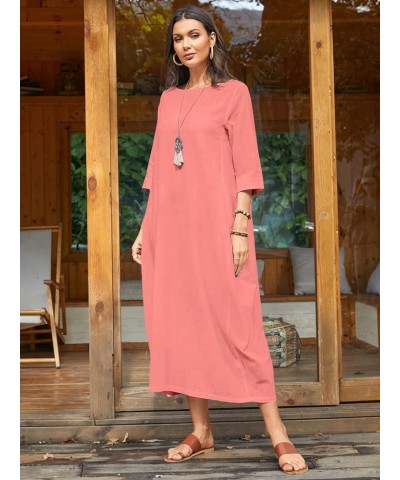 Autumn Solid Loose Long Maxi Dress Cotton Caftan A-pink $28.55 Dresses