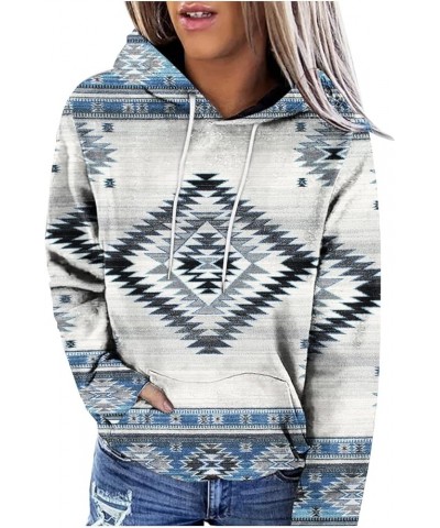 Womens Western Aztec Geometric Hoodie Ethnic Graphic Pullover Sweater Long Sleeve Sweatshirt Shirts Vintage Casual Top White ...