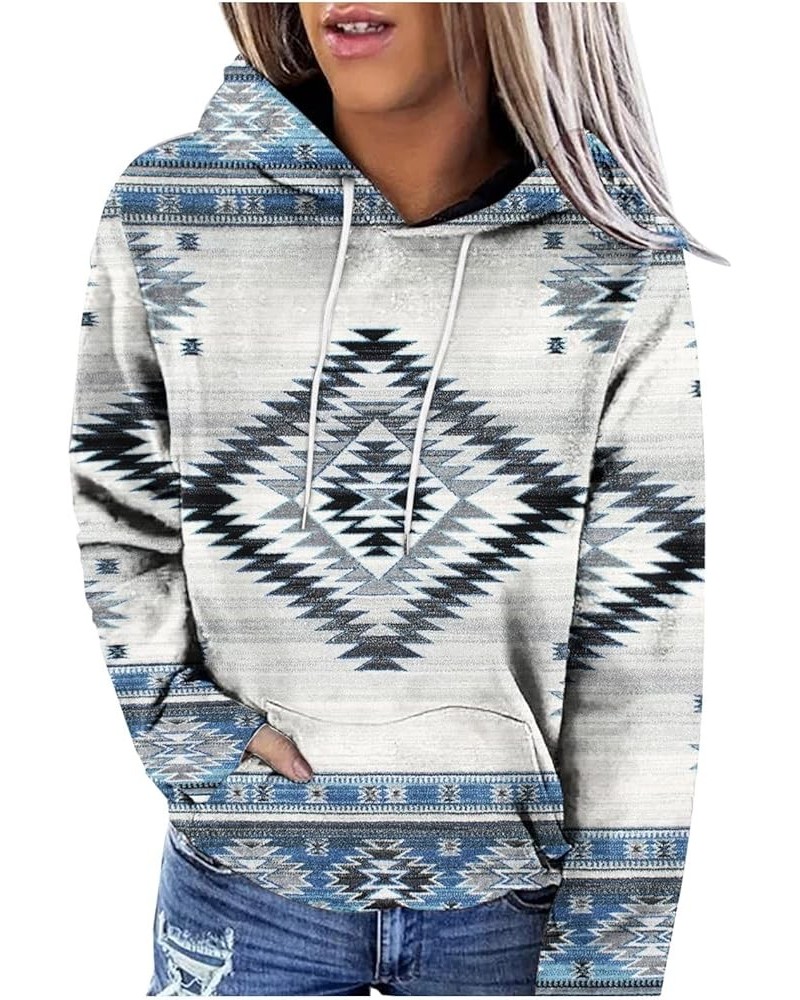 Womens Western Aztec Geometric Hoodie Ethnic Graphic Pullover Sweater Long Sleeve Sweatshirt Shirts Vintage Casual Top White ...