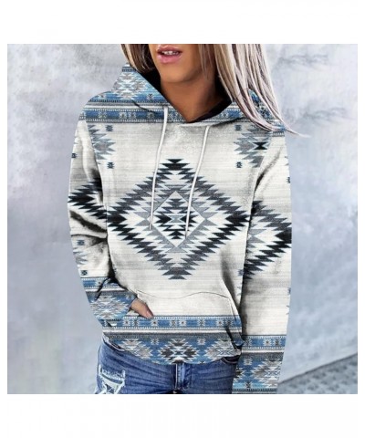 Womens Western Aztec Geometric Hoodie Ethnic Graphic Pullover Sweater Long Sleeve Sweatshirt Shirts Vintage Casual Top White ...