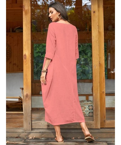 Autumn Solid Loose Long Maxi Dress Cotton Caftan A-pink $28.55 Dresses