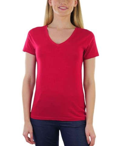 Women’s Basic Short Sleeve V-Neck Tee Classic - Burgundy $8.93 T-Shirts