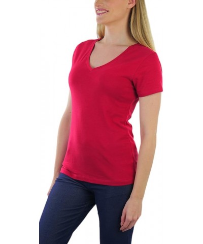 Women’s Basic Short Sleeve V-Neck Tee Classic - Burgundy $8.93 T-Shirts