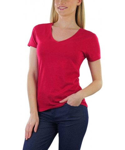 Women’s Basic Short Sleeve V-Neck Tee Classic - Burgundy $8.93 T-Shirts