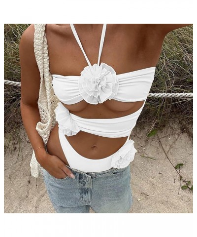 Women Floral Appliques Sexy Bikini Summer Tankini Beach Bodycon Beachwear Bandeau Black Swimsuit Cover Ups D-white $10.11 Swi...