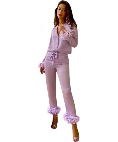 Silk Pajamas for Women Plus Size Womens Pajama Sets Cotton Shorts Silk Lace Pajamas Lounge Set B-purple $16.68 Sleep & Lounge