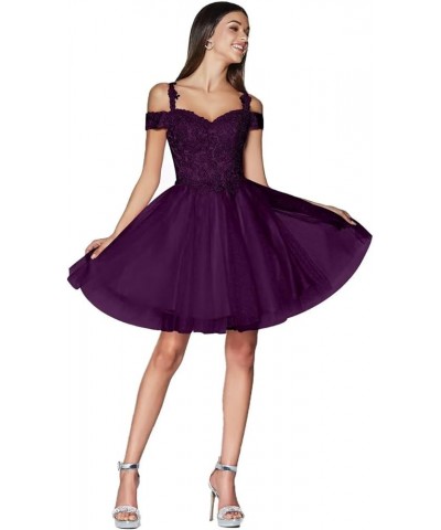 Tulle Homecoming Dresses for Teens Sparkly Short Prom Dresses Cold Shoulder A Line Mini Cocktail Dress Plum $32.00 Dresses