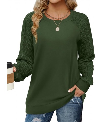 Sweatshirts for Women Crewneck Cable Knit Sleeve Sweaters Lightweight Fashion 2024 E-dark Green $16.17 Hoodies & Sweatshirts