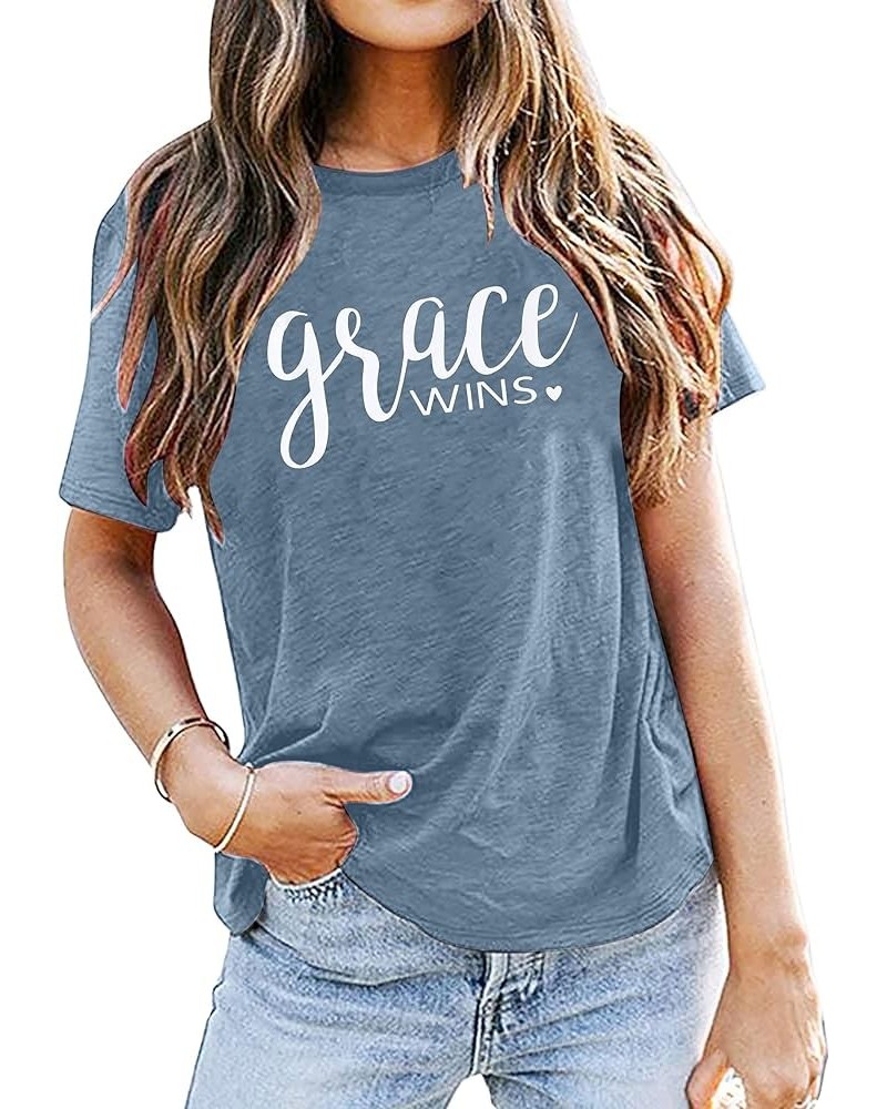 Women Christian Shirts Faith Letter Print Tees Religious T-Shirts Easter Jesus Short Sleeve Casual Tee Tops Light Blue $11.76...