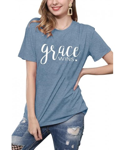 Women Christian Shirts Faith Letter Print Tees Religious T-Shirts Easter Jesus Short Sleeve Casual Tee Tops Light Blue $11.76...