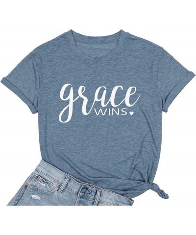 Women Christian Shirts Faith Letter Print Tees Religious T-Shirts Easter Jesus Short Sleeve Casual Tee Tops Light Blue $11.76...