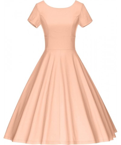 Women's 1950s Vintage Dresses Short Sleeves Cocktail Stretchy Party Dresses with Pocket Light Orange $23.51 Dresses