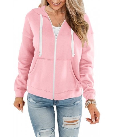 Women's Zip Up Hoodies Sweatshirt Casual Long Sleeve Pullover Tops Fashion Jacket with Pocket Pink-plush $14.39 Activewear