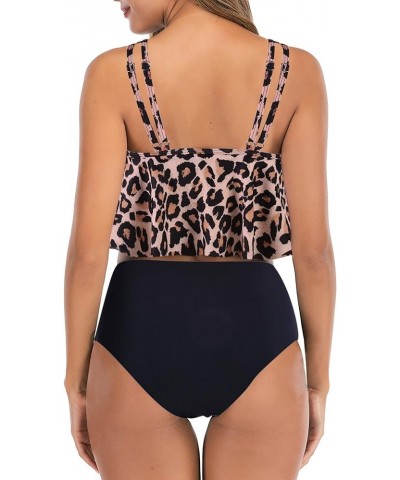 Women High Waisted Bikini Swimsuit Plus Size Flounce Top Vintage Tummy Control Bottom Two Piece Tankini Bathing Suits Leopard...