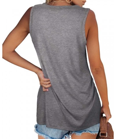 V Neck Tank Tops for Women Side Split Sleeveless Shirts Loose Fit B-gray $16.79 Tanks