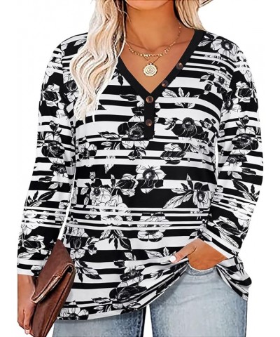 Plus Size Tops for Women Long Sleeve Casual Ragal Shirts Henley Fall Blouse XL-5XL 706-floral 3 $12.00 Tops