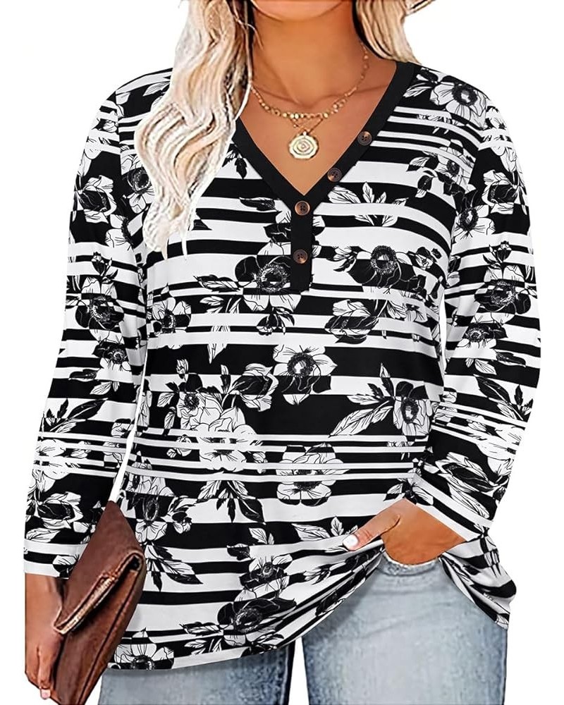 Plus Size Tops for Women Long Sleeve Casual Ragal Shirts Henley Fall Blouse XL-5XL 706-floral 3 $12.00 Tops