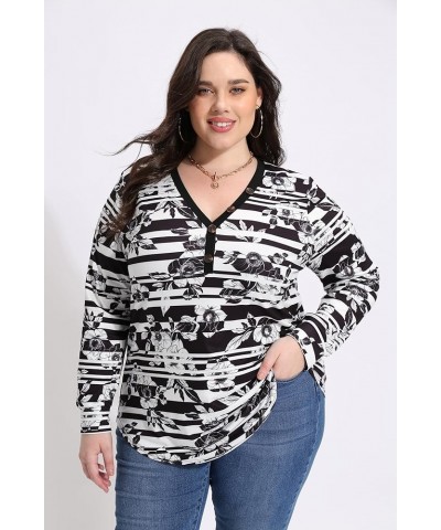 Plus Size Tops for Women Long Sleeve Casual Ragal Shirts Henley Fall Blouse XL-5XL 706-floral 3 $12.00 Tops