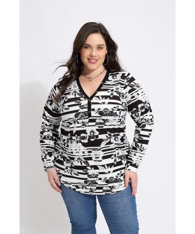 Plus Size Tops for Women Long Sleeve Casual Ragal Shirts Henley Fall Blouse XL-5XL 706-floral 3 $12.00 Tops