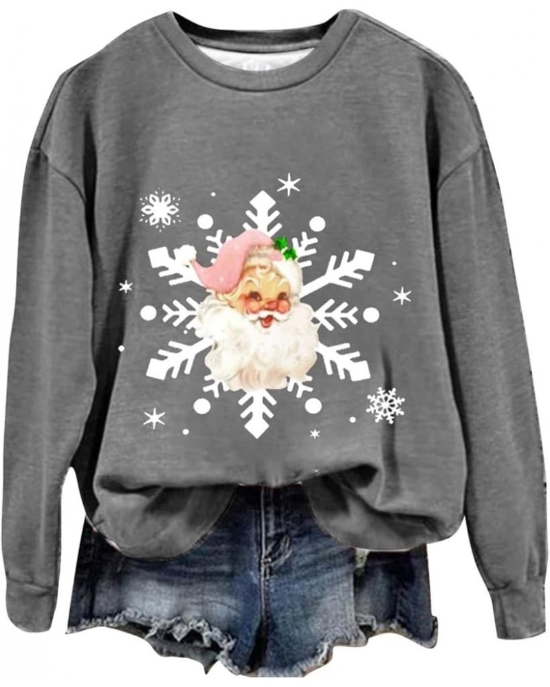 Sweatshirts for Women Oversized Fleece Christmas Pattern Long Sleeve Crewneck Pullover Tops Winter Shirts Llgrey $5.59 Shirts