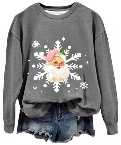 Sweatshirts for Women Oversized Fleece Christmas Pattern Long Sleeve Crewneck Pullover Tops Winter Shirts Llgrey $5.59 Shirts