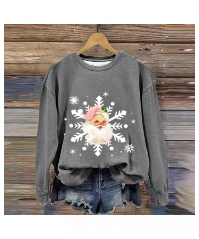 Sweatshirts for Women Oversized Fleece Christmas Pattern Long Sleeve Crewneck Pullover Tops Winter Shirts Llgrey $5.59 Shirts