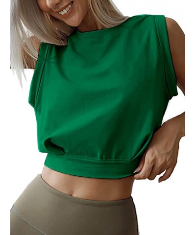 Women's Sleeveless Athletic Crop Tops Gym Shirts Workout Cropped Loose Tank Top Green $6.47 Tanks