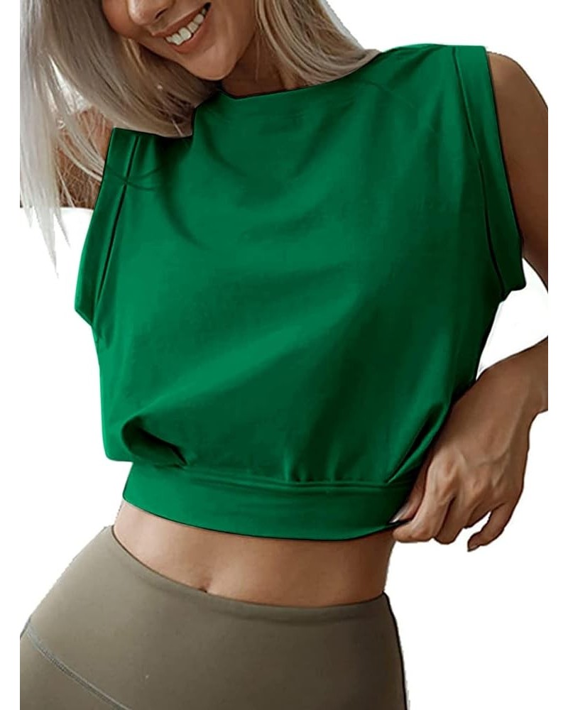 Women's Sleeveless Athletic Crop Tops Gym Shirts Workout Cropped Loose Tank Top Green $6.47 Tanks