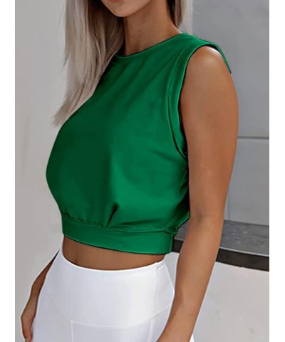 Women's Sleeveless Athletic Crop Tops Gym Shirts Workout Cropped Loose Tank Top Green $6.47 Tanks