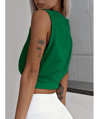 Women's Sleeveless Athletic Crop Tops Gym Shirts Workout Cropped Loose Tank Top Green $6.47 Tanks