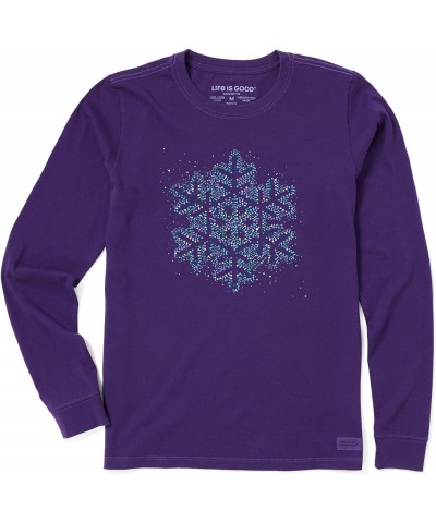 Women's Detailed Wildflowers Long Sleeve Crusher Tee Deep Purple X-Small $13.25 T-Shirts