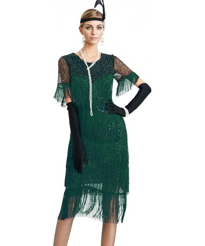 1920s Sequin Vintage Dress Beaded Gatsby Flapper Dress with Accessories Set Tassel 2 & Green $30.55 Sets