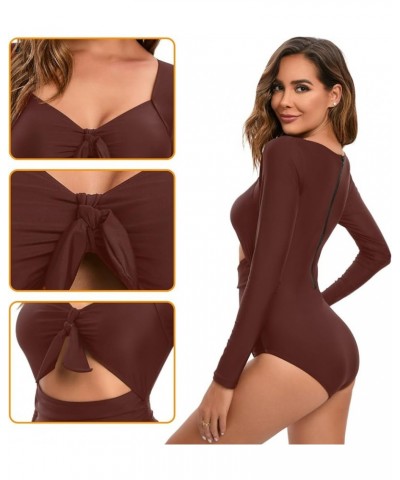 Women's One Piece Long Sleeve Swimsuit Sexy Tummy Control high Waist Rash Guard Bathing Suit Brown-567029 $21.83 Swimsuits