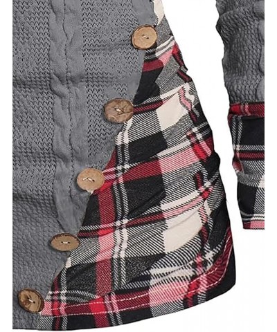 Plaid Splicing Button Decor Cable Hoodie,Womens Casual Long Sleeve Pullover Fall Winter Sweatshirt Grey Small $20.64 Hoodies ...