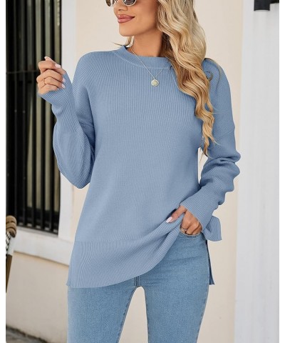 Womens Oversized Sweaters 2023 Fall Crew Neck Long Sleeve Ribbed Knit Slouchy Side Slit Pullover Tunic Tops Blue $11.88 Sweaters