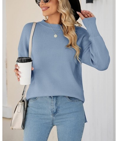 Womens Oversized Sweaters 2023 Fall Crew Neck Long Sleeve Ribbed Knit Slouchy Side Slit Pullover Tunic Tops Blue $11.88 Sweaters