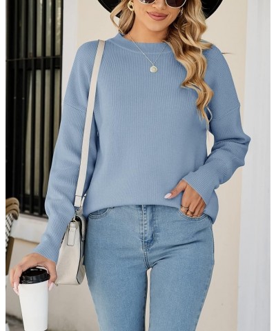 Womens Oversized Sweaters 2023 Fall Crew Neck Long Sleeve Ribbed Knit Slouchy Side Slit Pullover Tunic Tops Blue $11.88 Sweaters