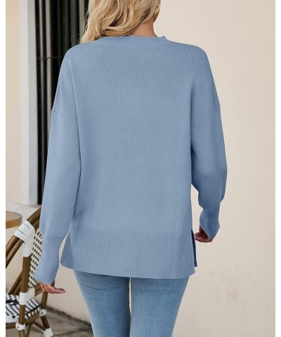 Womens Oversized Sweaters 2023 Fall Crew Neck Long Sleeve Ribbed Knit Slouchy Side Slit Pullover Tunic Tops Blue $11.88 Sweaters