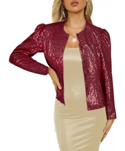 Women's Sequin Button Jacket Sparkle Bomber Jacket Shiny Suit(2X,Z2344GY) Z2344rd $20.99 Suits