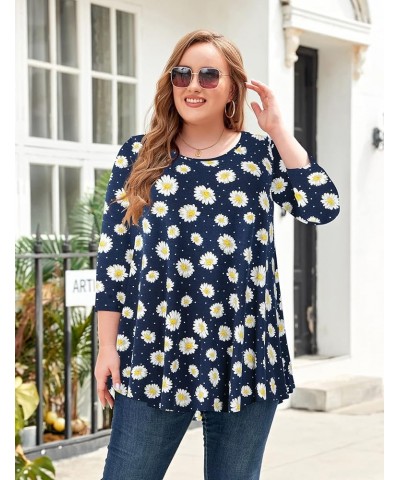 Women Casual Loose Fit Swing Flare Tunic Tops Basic Plus Size Flowy Shirt 3-navy Blue &Long $8.84 Tops