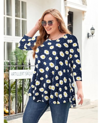 Women Casual Loose Fit Swing Flare Tunic Tops Basic Plus Size Flowy Shirt 3-navy Blue &Long $8.84 Tops